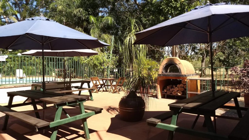 Woodfire Pizza Oven and seating area